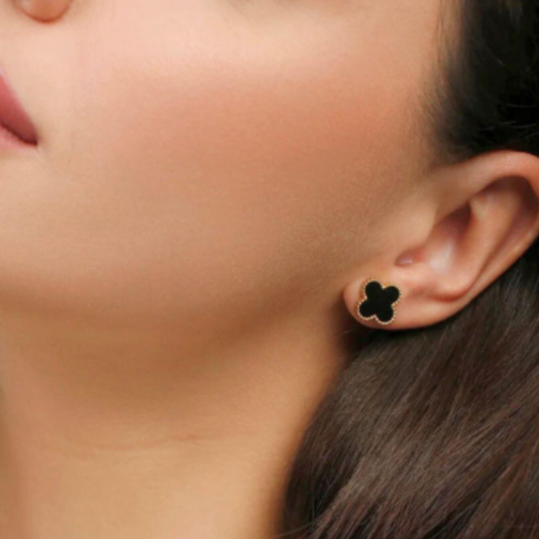 Clover Black Gold Studs