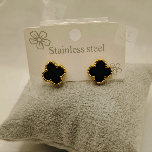 Clover Black Gold Studs