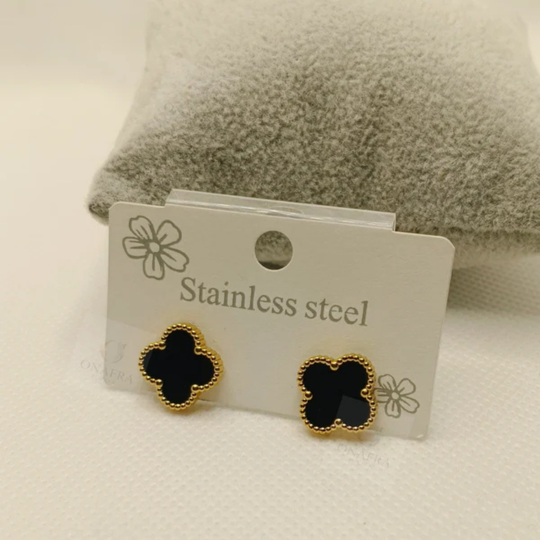 Clover Black Gold Studs
