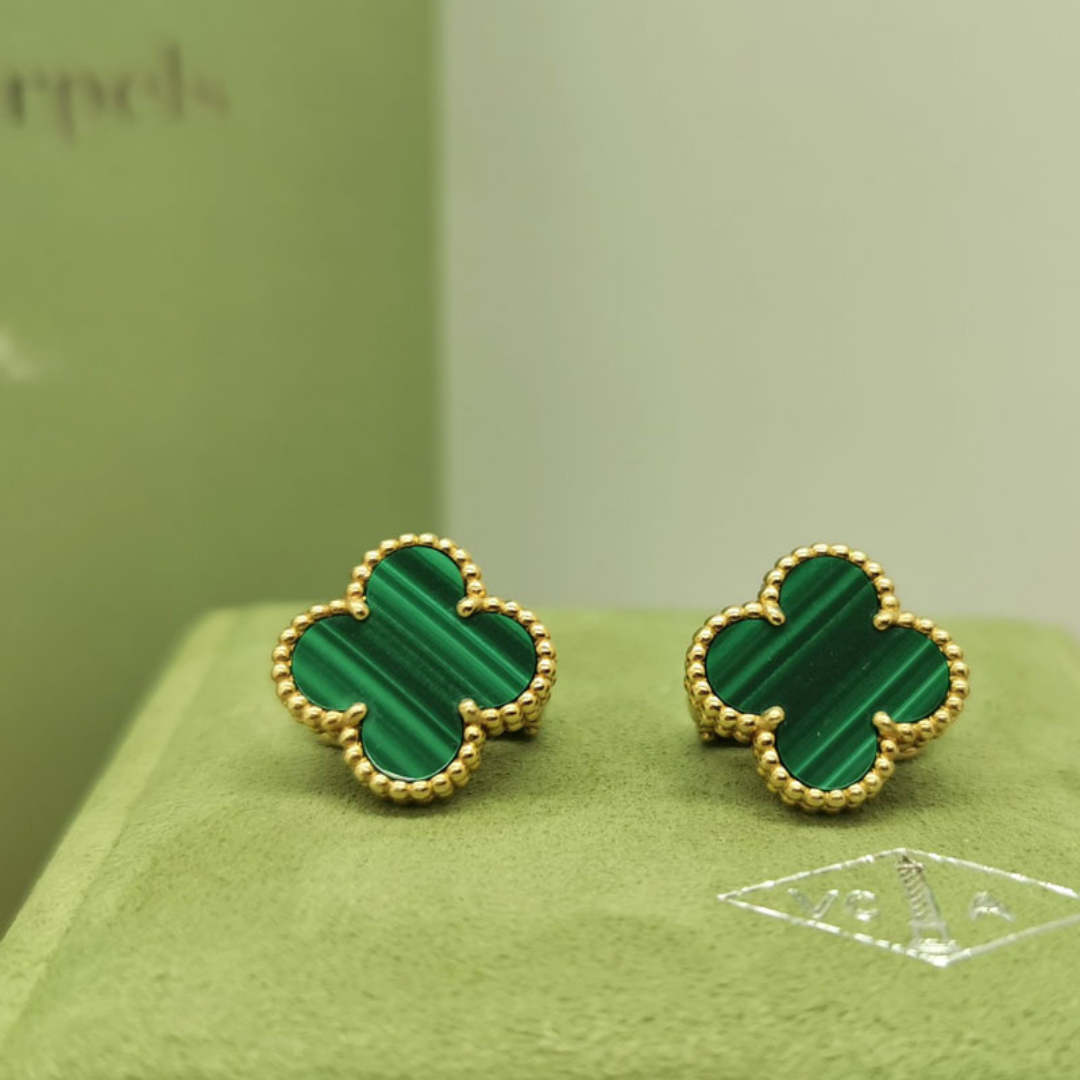 Clover Green Gold Studs