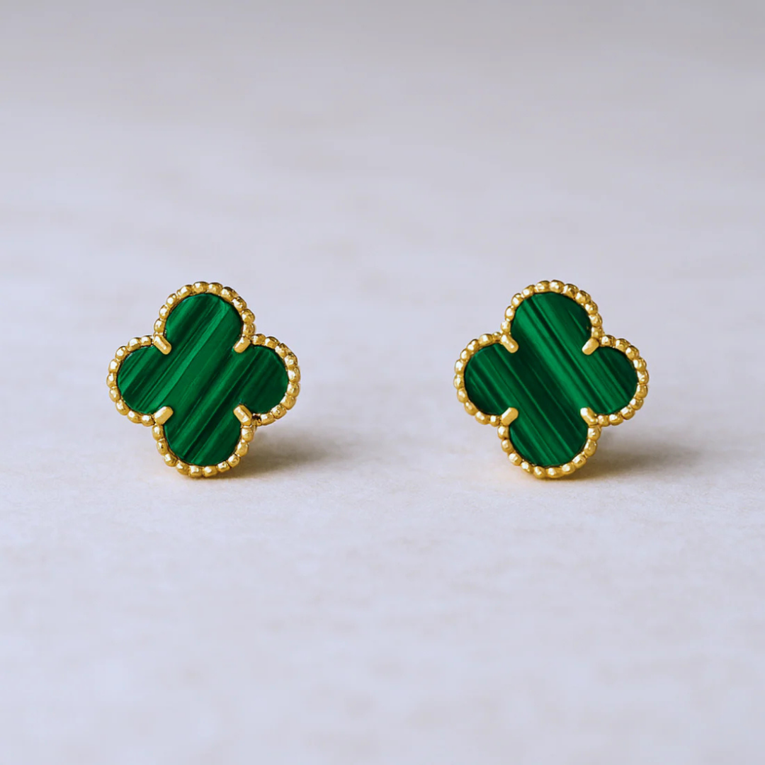 Clover Green Gold Studs