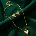 Heart Gold Necklace Earrings Set