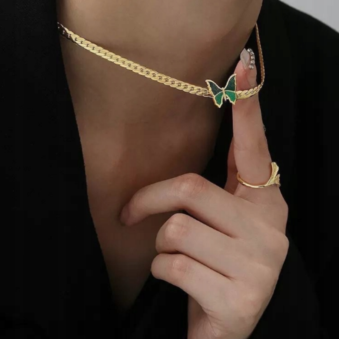 Jade Green Gold Butterfly Necklace