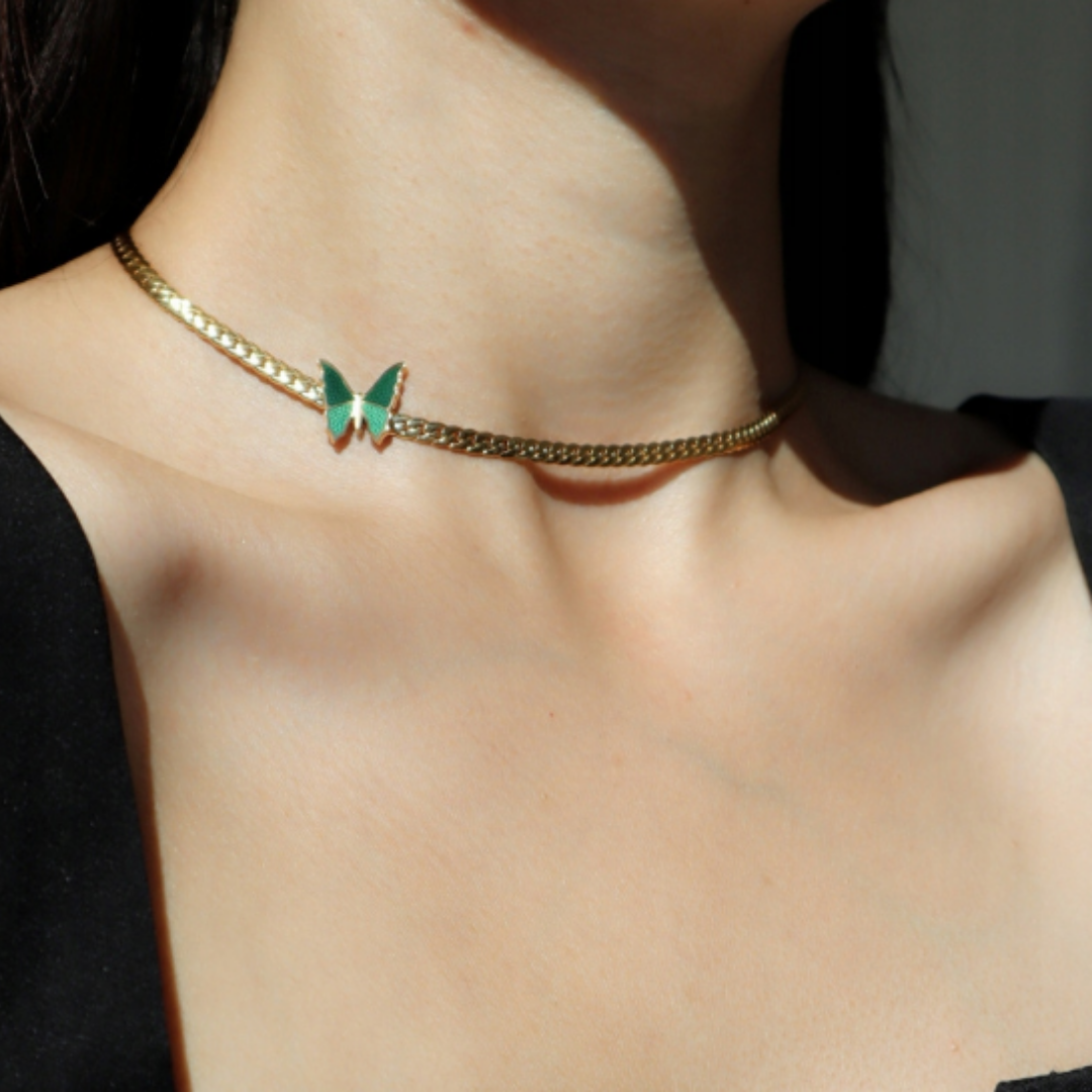 Jade Green Gold Butterfly Necklace