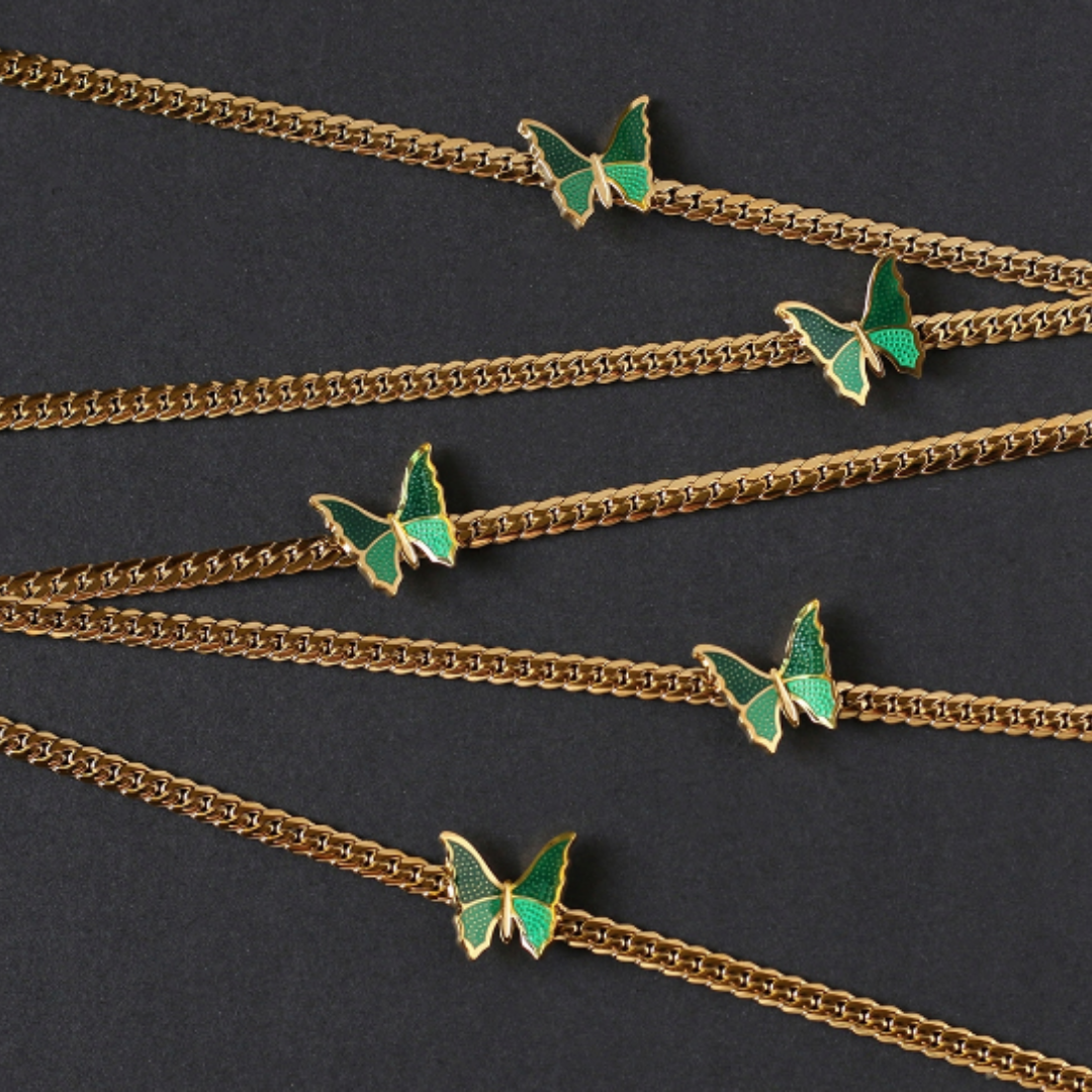 Jade Green Gold Butterfly Necklace