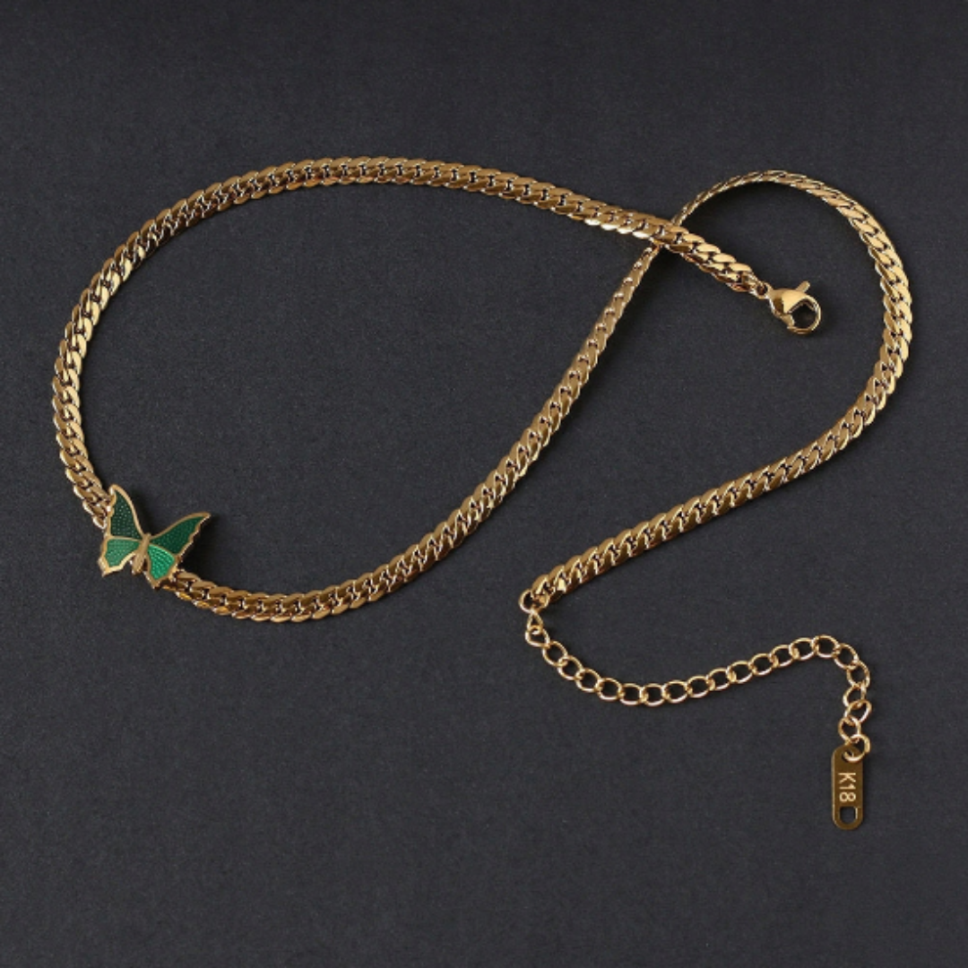 Jade Green Gold Butterfly Necklace