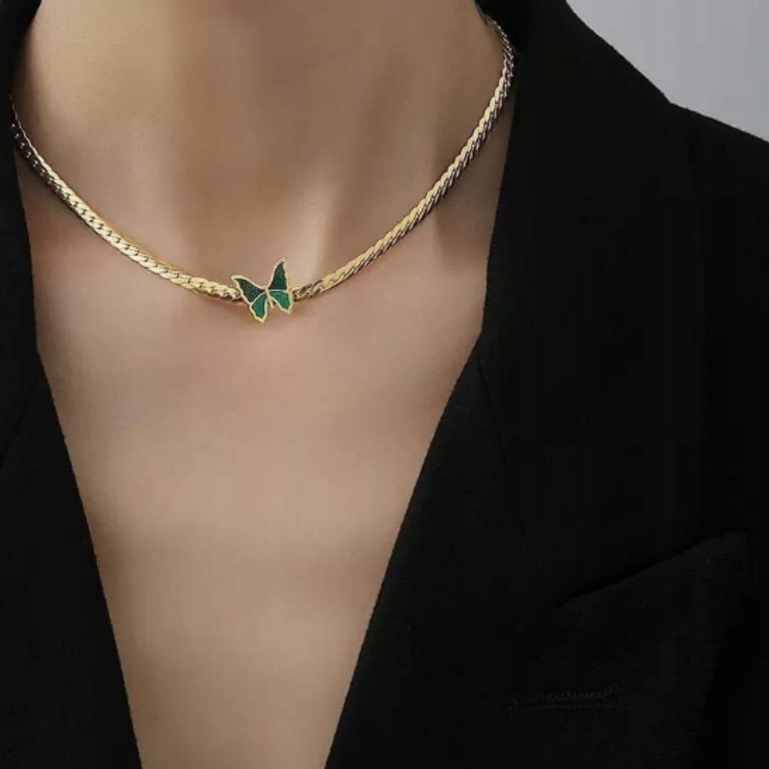 Jade Green Gold Butterfly Necklace