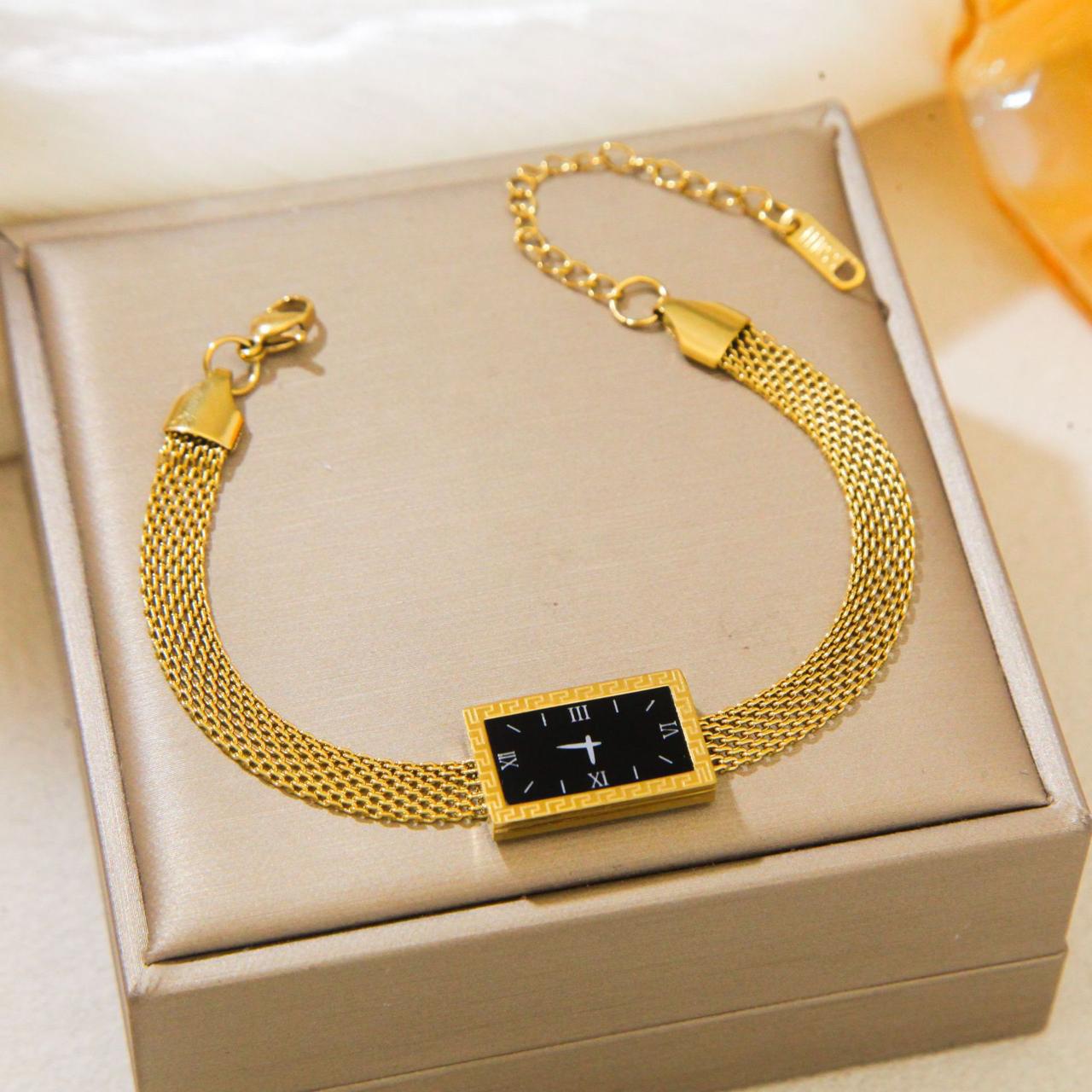 Mesh Gold Chain Bracelet Watch | Square Shape