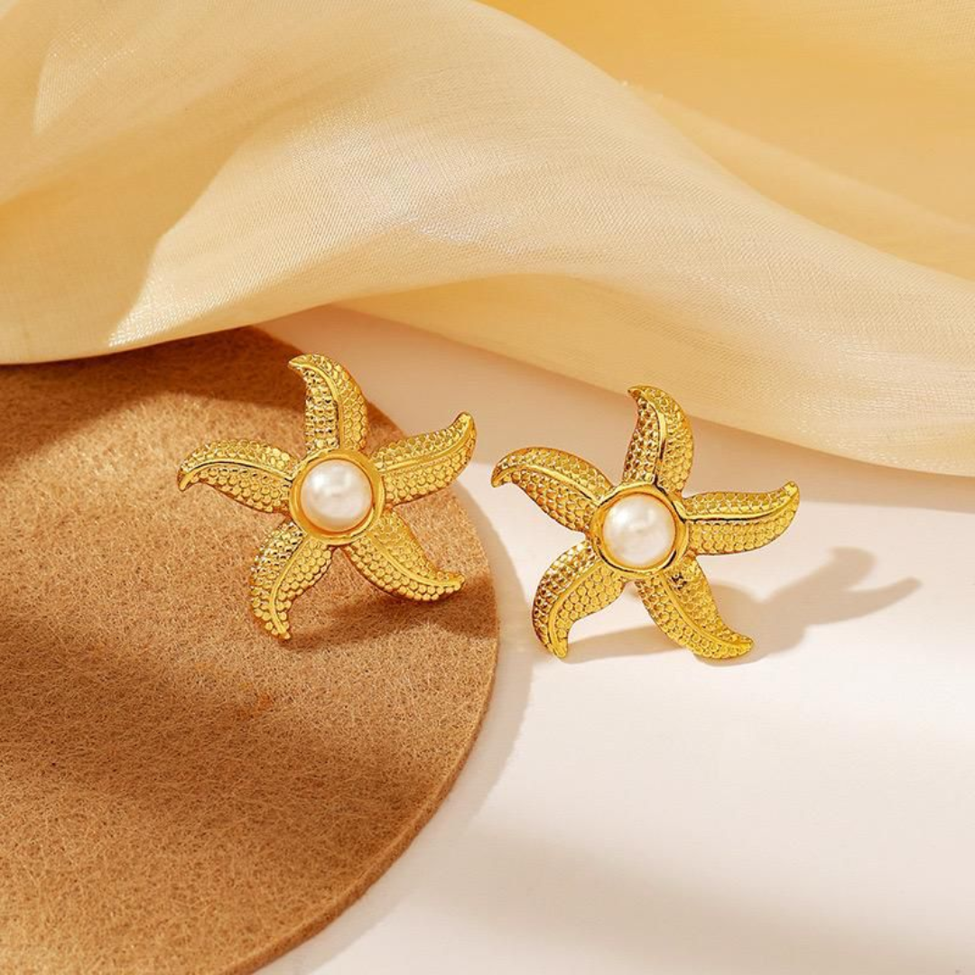 Pearl Star Gold Earrings