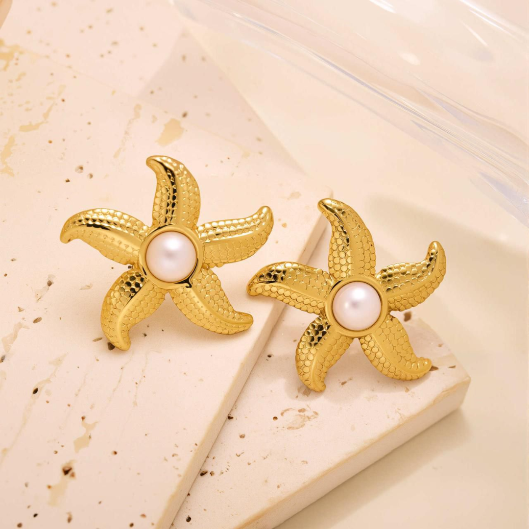 Pearl Star Gold Earrings