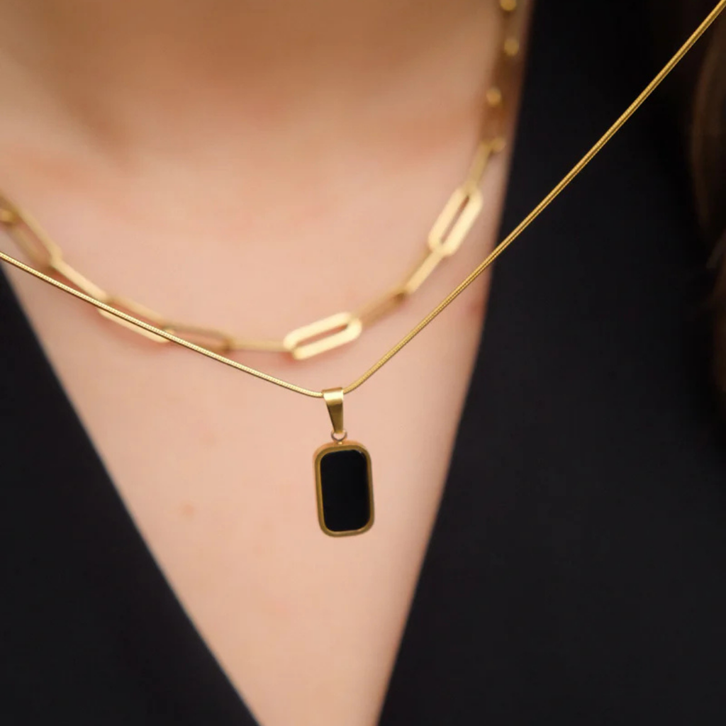 Square Black Gold Necklace