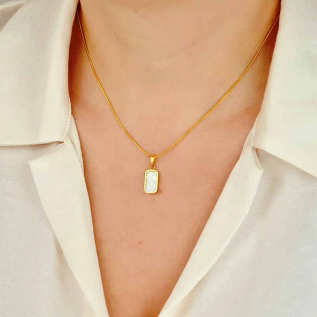 Square White Gold Necklace