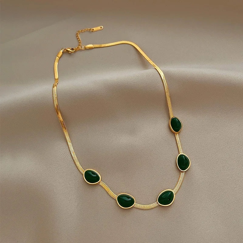 Oval Green Crystal Necklace